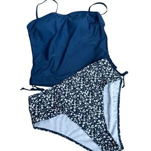 SHEIN Navy and White Floral Bikini Set